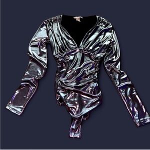 H&M Size XS Shiny Silver Bodysuit